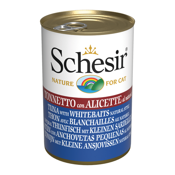 Schesir Can in Jelly/Water (Tuna with Whitebaits) for Cats (140g)