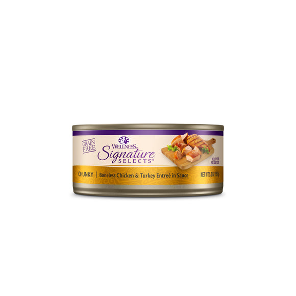 Wellness Core Signature Select Grain Free Chunky Boneless Chicken & Turkey Entree in Sauce Wet Food for Cats (5.3oz)