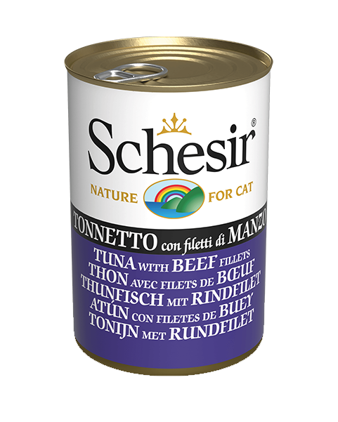 Schesir Can in Jelly/Water (Tuna with Beef Fillets) for Cats (140g)