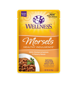 Wellness Grain Free Healthy Indulgence Morsels with Chicken & Salmon in Savory Sauce Wet Food for Cats (3oz)