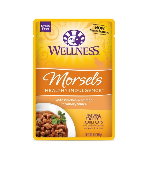Wellness Grain Free Healthy Indulgence Morsels with Chicken & Salmon in Savory Sauce Wet Food for Cats (3oz)