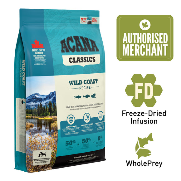 ￼ACANA Classics Freeze-Dried Coated Wild Coast Dry Dog Food (2 Sizes)