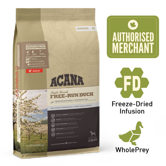 ACANA Singles Freeze-Dried Infused Free-Run Duck Dry Dog Food (3 Sizes)