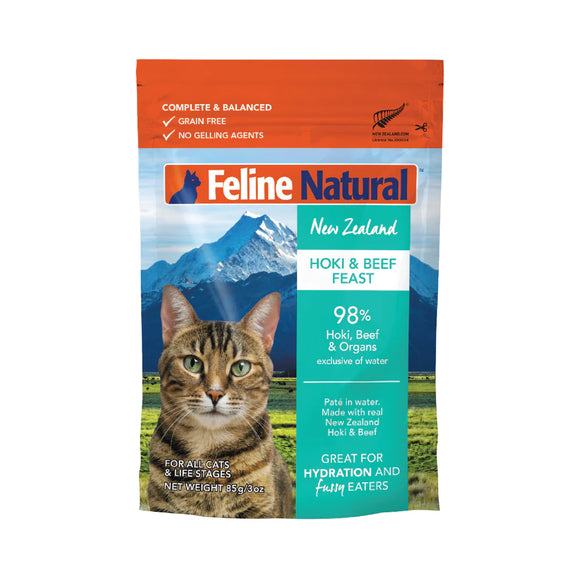 [Bundle of 4] Feline Natural Pouched Hoki & Beef for Cats (85g)