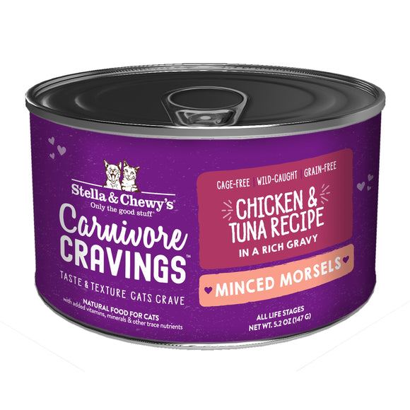 Stella & Chewy’s Carnivore Cravings Minced Morsels Chicken & Tuna Recipe Canned Food for Cats (5.2oz)
