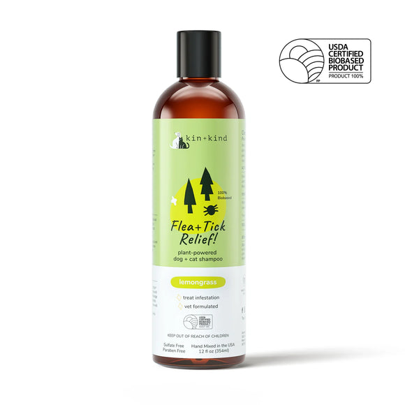 Kin+Kind Flea & Tick Relief Natural Shampoo for Dogs & Cats - Lemongrass (12oz)