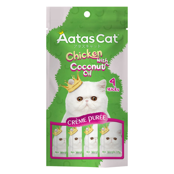 Aatas Cat Crème Purée Chicken with Coconut Oil 14g (4 Sachets)