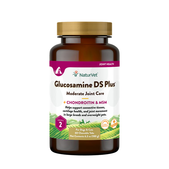 Naturvet Glusosamine DS Plus Level 2 (Time Release) Moderate Care Joint Support Supplement  Chewable Tablets For Dogs & Cats (3 sizes)