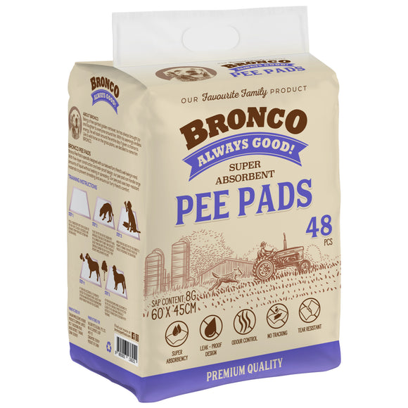 [Buy1Free1] Bronco Super Absorbent Pee Pads SAP 8g (Size M 60x45cm, 48pcs)