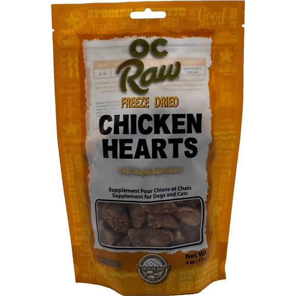 Oc Raw Freeze-Dried Chicken Hearts Treats for Dogs & Cats (4oz)