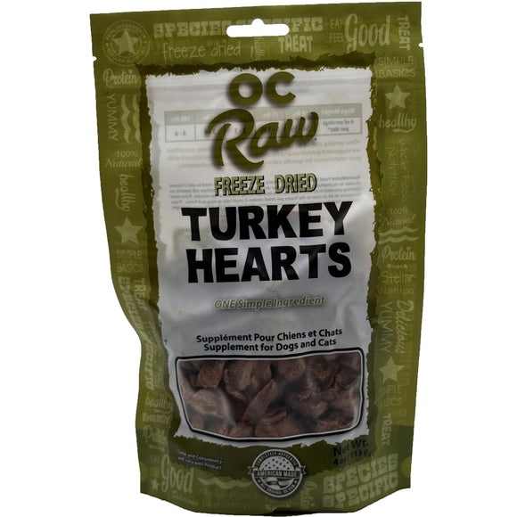 Oc Raw Freeze-Dried Turkey Hearts Treats for Dogs & Cats (4oz)