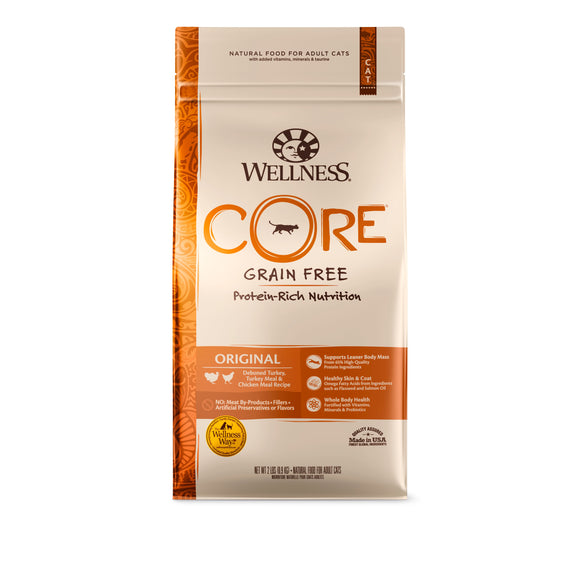 Wellness Core Grain Free Original (Deboned Turkey, Turkey Meal & Chicken Meal) Dry Food for Cats (3 sizes)