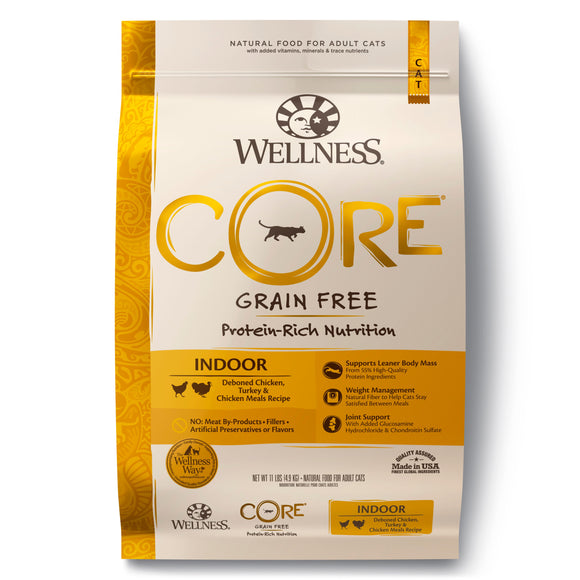 Wellness Core Grain Free Indoor
(Deboned Chicken, Turkey Meal
& Chicken Meal) Dry Food for Cats (3 sizes)