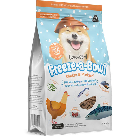 Loveabowl Freeze-A-Bowl Chicken & Mackerel Grain-Free Freeze-Dried Raw Dog Food (2 sizes)