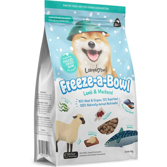 Loveabowl Freeze-A-Bowl Lamb & Mackerel Grain-Free Freeze-Dried Raw Dog Food (2 sizes)