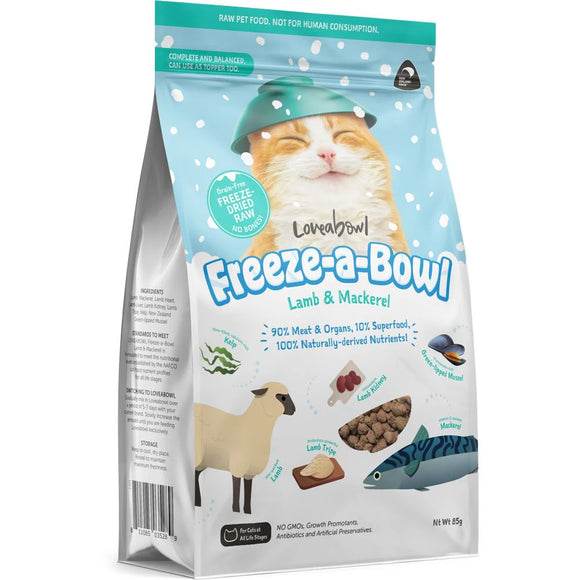 Loveabowl Freeze-A-Bowl Lamb & Mackerel Grain-Free Freeze-Dried Raw Cat Food (2 sizes)