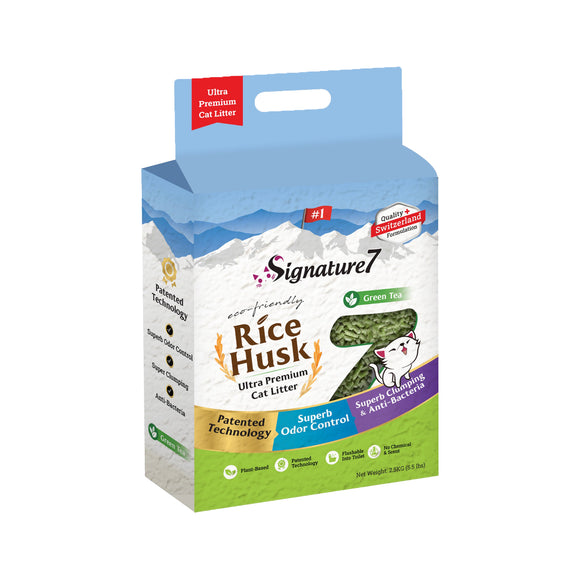 Signature7 Green Tea 1.5mm Rice Husk Cat Litter [Wt:  2.5kg]