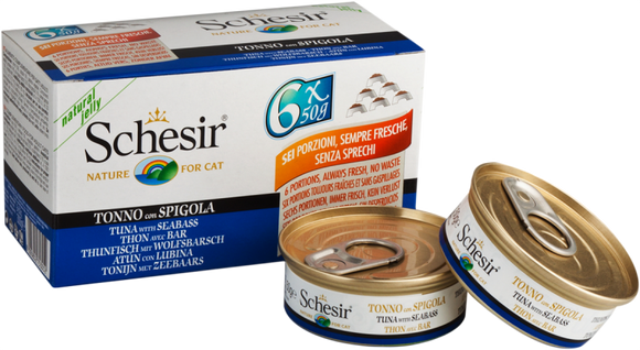 Schesir Multipack Tuna & Seabass Canned food for Cats (6x50g)