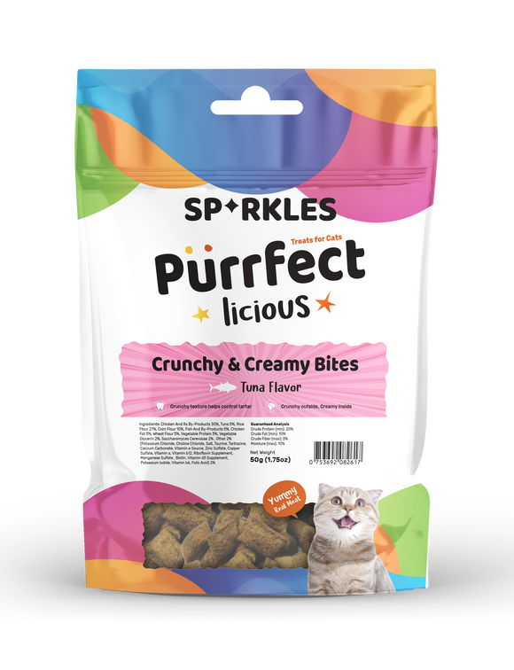 Sparkles Purrfectlicious Crunchy & Creamy Bites Cat Treats - Tuna flavor (50g)
