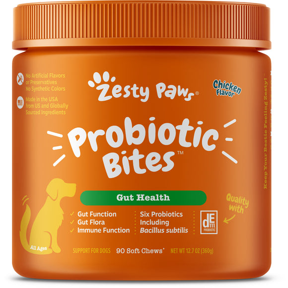Zesty Paws Probiotic Bites Chicken Flavor Gut Health for Dogs (90ct)