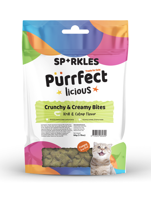 Sparkles Purrfectlicious Crunchy & Creamy Bites Cat Treats - Krill & Catnip flavor (50g)