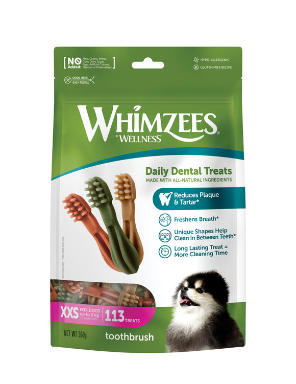 Whimzees Value Bag Toothbrush Dental Treats for Dogs (XXS/113pcs)