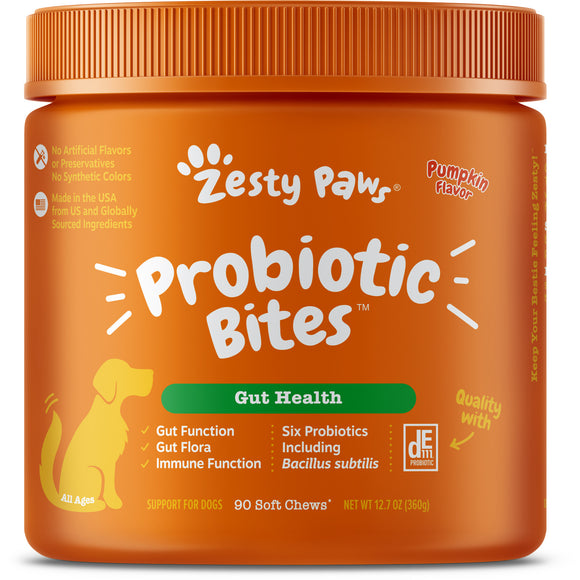 Zesty Paws Probiotic Bites Pumpkin Flavor Gut Health for Dogs (90ct)