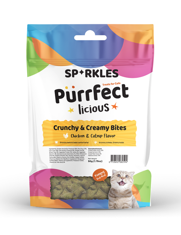 Sparkles Purrfectlicious Crunchy & Creamy Bites Cat Treats - Chicken and Catnip (50g)