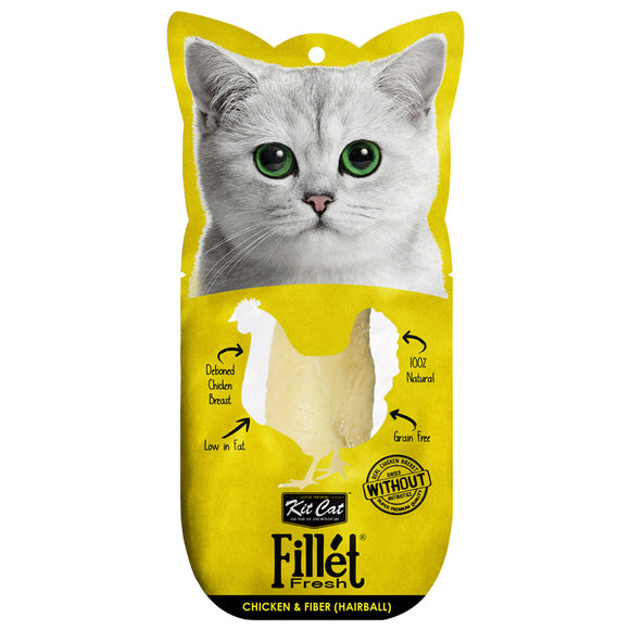 [Bundle of 5] Kit Cat Fillet Fresh Chicken & Fiber (Hairball) Treats for Cats (30g)