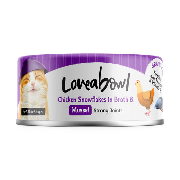 [1ctn=24cans] Loveabowl Chicken Snowflakes in Broth with Mussel Wet Canned Food for Cats