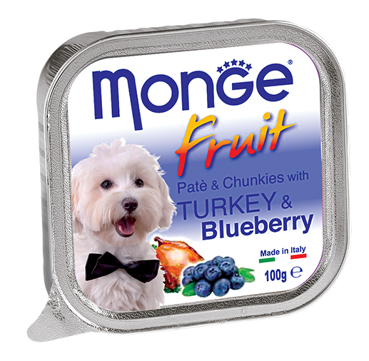 [1ctn=32pcs] Monge Pate & Chunkies with Turkey & Blueberries Dog Food (100g)