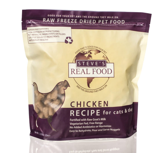 Steve’s Real Food Chicken Freeze-Dried Raw Nuggets for Dogs & Cats (20oz)