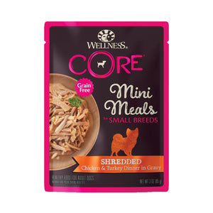[WN-SBMMCT] Wellness Core Small Breed Grain Free Shredded Chicken & Turkey Dinner Mini Meal Wet Food for Dogs (3oz)