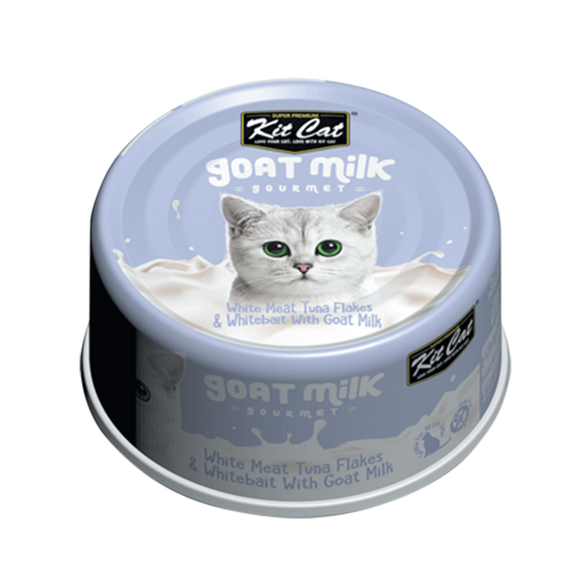 [1carton] Kit Cat Gourmet Goat Milk Series Canned Food (White Meat Tuna Flakes & Whitebait) 70g x 24cans