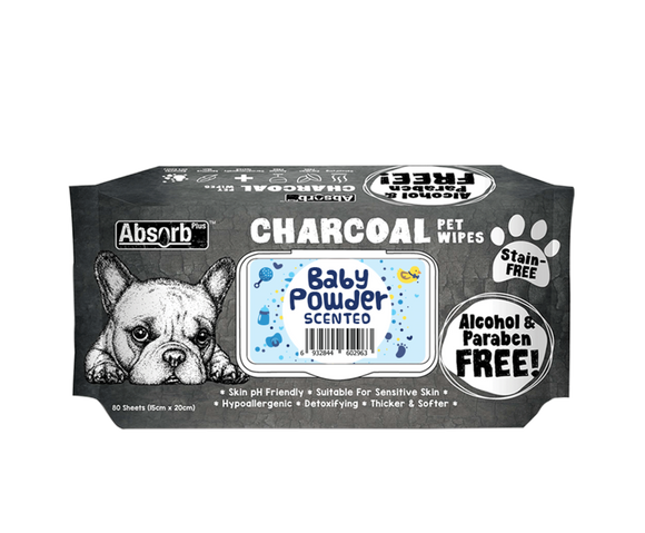 [Bundle of 3] Absorb Plus Charcoal Pet Wipes (Baby Powder)