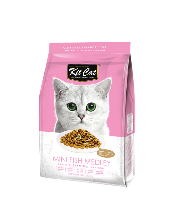 Kit Cat Mini Fish Medley (Optimal Bones Growth) Dry Food for Cats (2 sizes)