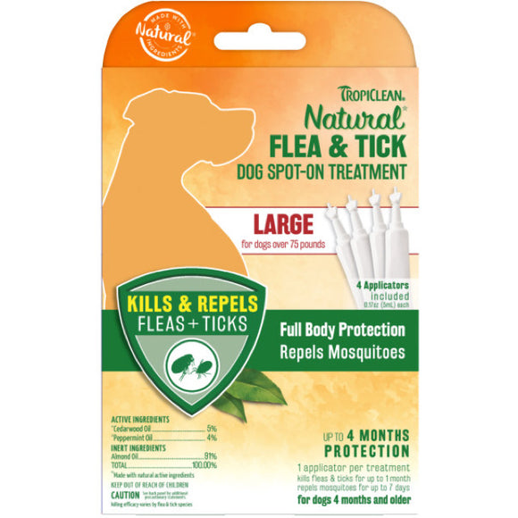 TropiClean Natural Flea and Tick Spot-On Treatment for Large Dogs (4 applicators / 4 months)