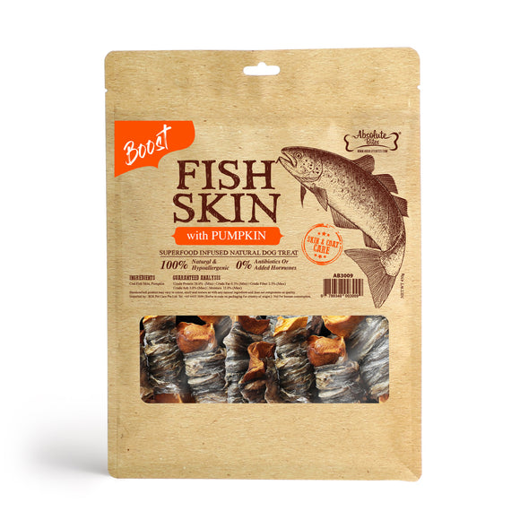 Absolute Bites Superfood Infused Natural Fish Skin with Pumpkin Treats for Dogs (2 sizes)