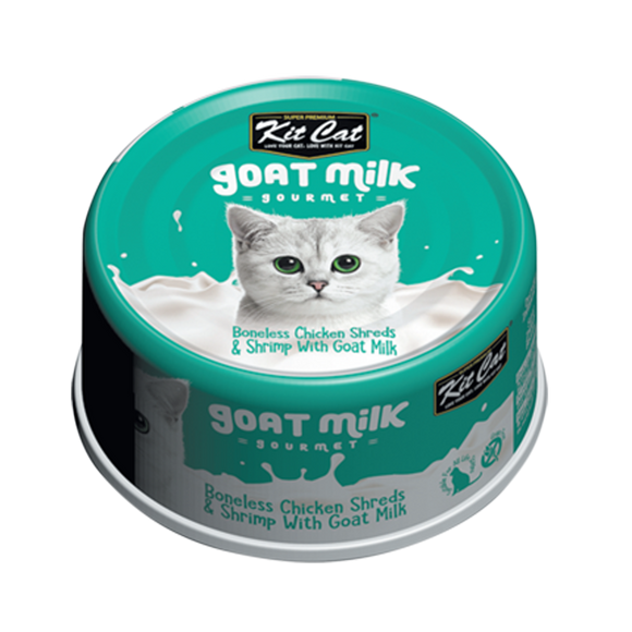 [1carton] Kit Cat Gourmet Goat Milk Series Canned Food (Boneless Chicken Shreds & Shrimp) 70g x 24cans