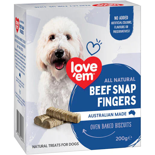 Love'em Beef Snap Finger Cookies Dog Treats 200g