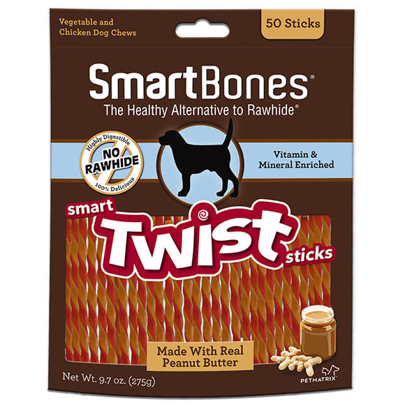SmartBones Peanut Butter Smart Twist Sticks for Dogs (50 sticks)