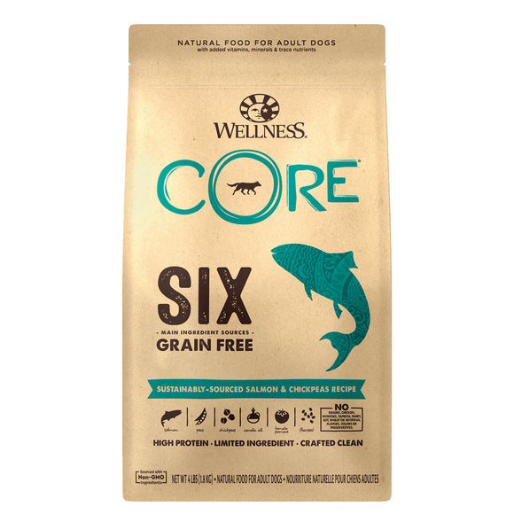 Wellness Core Six Grain Free Sustainably-Sourced Salmon & Chickpeas Recipe (2 sizes)