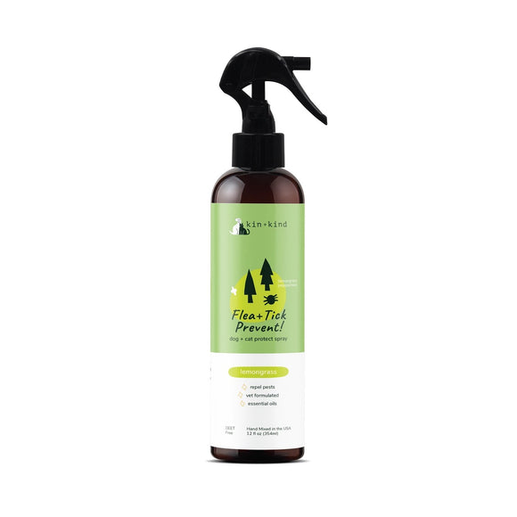 Kin+Kind Flea & Tick Protect Spray - Lemongrass for Dogs & Cats (12oz)