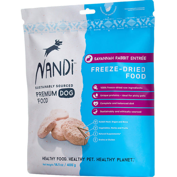 Nandi Exotic Freeze-Dried Raw Food for Dogs (Savannah Rabbit Entree) 14.1oz