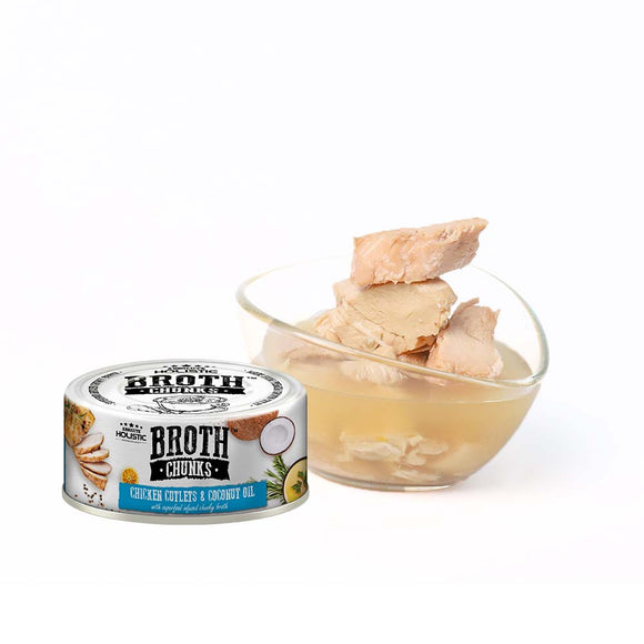 Absolute Holistic Broth Chunks Dogs & Cats Food - 80G (Chicken Cutlets & Coconut Oil)