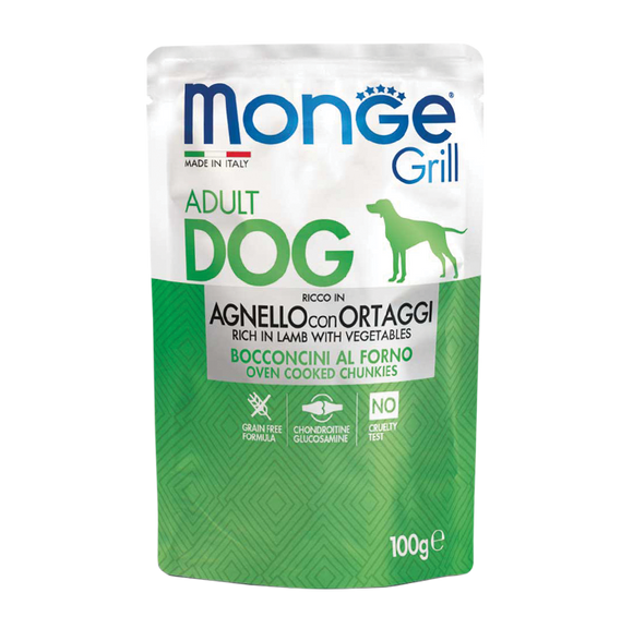 [1ctn=24packs] Monge Grill Pouches for Dogs (Lamb & Vegetable) 100g
