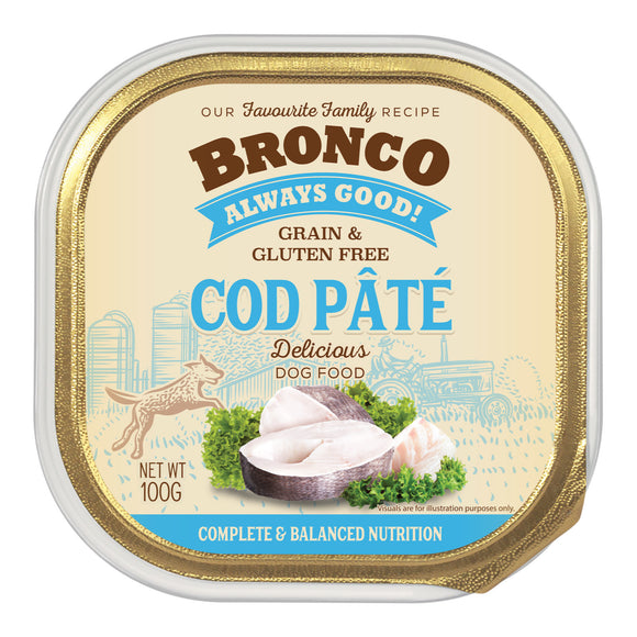 [1carton=16trays] Bronco Cod Pate Tray Wet Food for Dogs (100g)