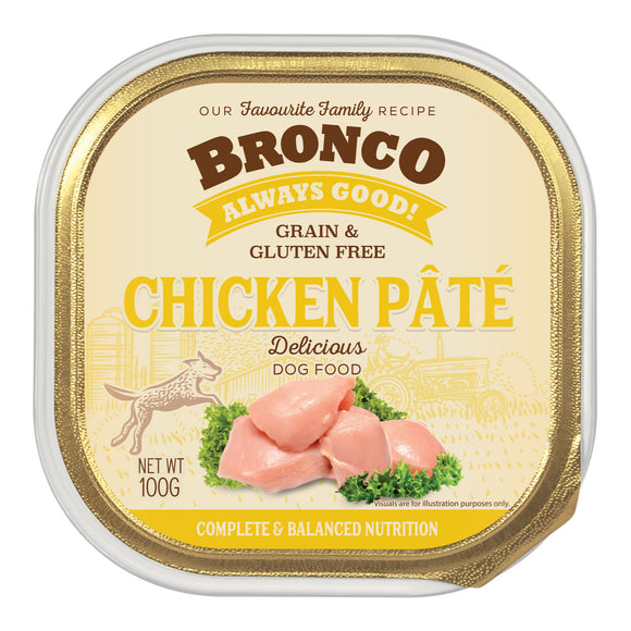 [1carton=16trays] Bronco Chicken Pate Tray Wet Food for Dogs (100g)