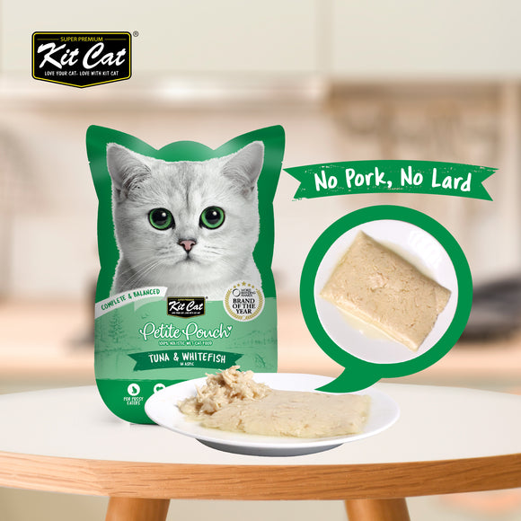 [1ctn=24pcs] Kit Cat Petite Pouch Complete & Balanced Wet Cat Food - Tuna & Chicken in Aspic (70g x 24)