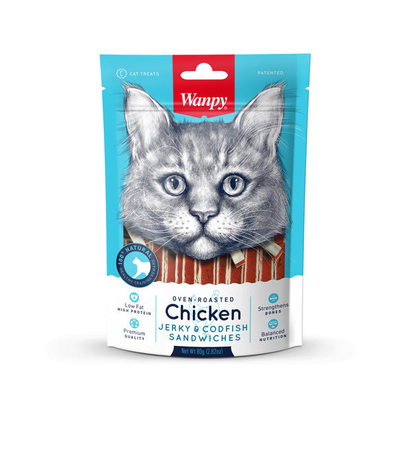 [WP-336] Wanpy Oven Roasted Chicken & Cod Fish Sandwiches Cat Treats (80g)